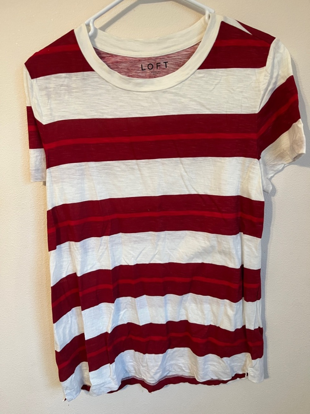 LOFT Red and White Striped Short Sleeve Tee